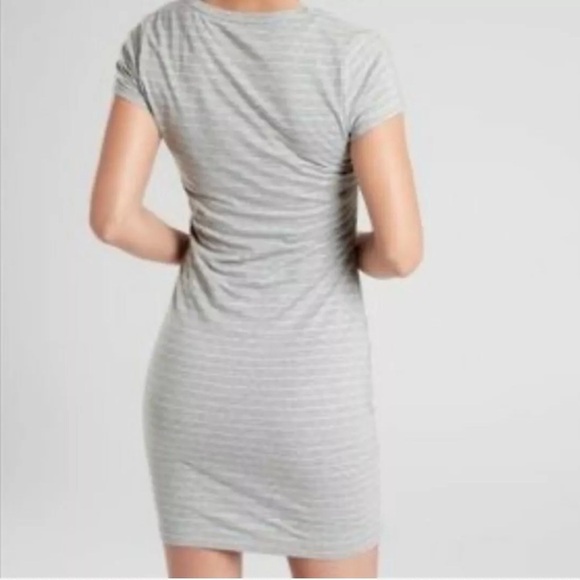 Athleta soft vneck t-shirt dress ruched at hips - Picture 2 of 6